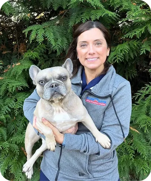 Dr. Longbottom with a French bulldog